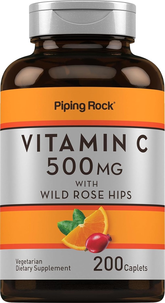 Piping Rock witaminy C 124; 500mg witaminy 124; 200 Kaplet 124; z Rose HIPS 124; Wegetarianin, Non-GMO, Gluten suplement wolny