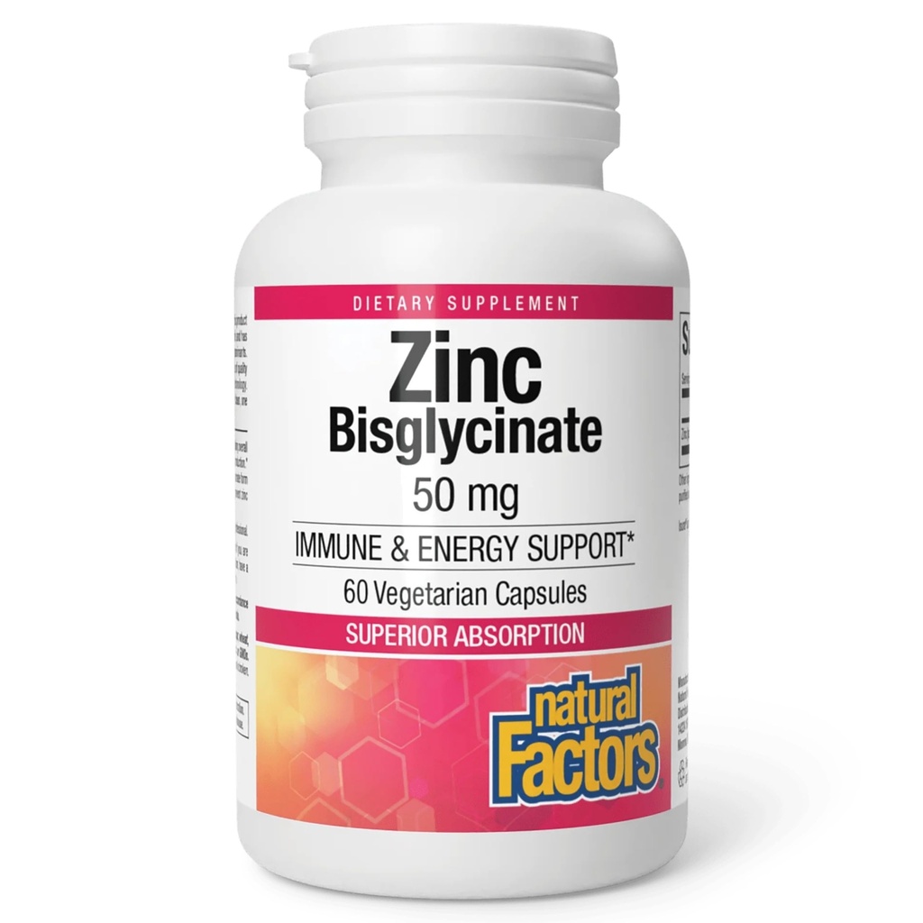 Naturalne czynniki Bisglicynian cynku, 50 mg, 60 Kapsułki wegetariańskie