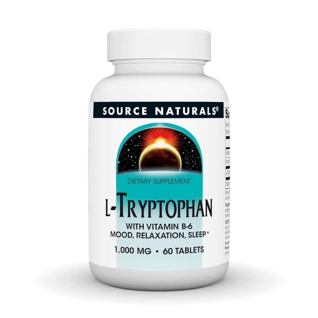 Źródło Naturals L- Tryptofan z witaminą B- 6 - Nastrój, rozluźnienie i sen - 1000mg - 60 tabletek