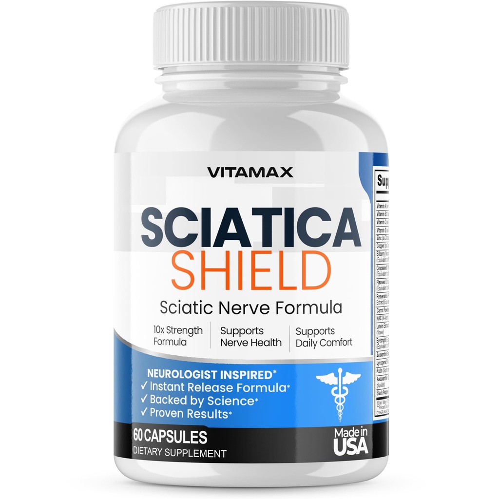 Sciatic Nerve Health Supplement - 10x Formuła Alfa Kwas Lipoinowy Kwas foliowy, Turmerowy, Glukozamina, MSM, Kompleks Witaminy B - Made in USA - 60ct