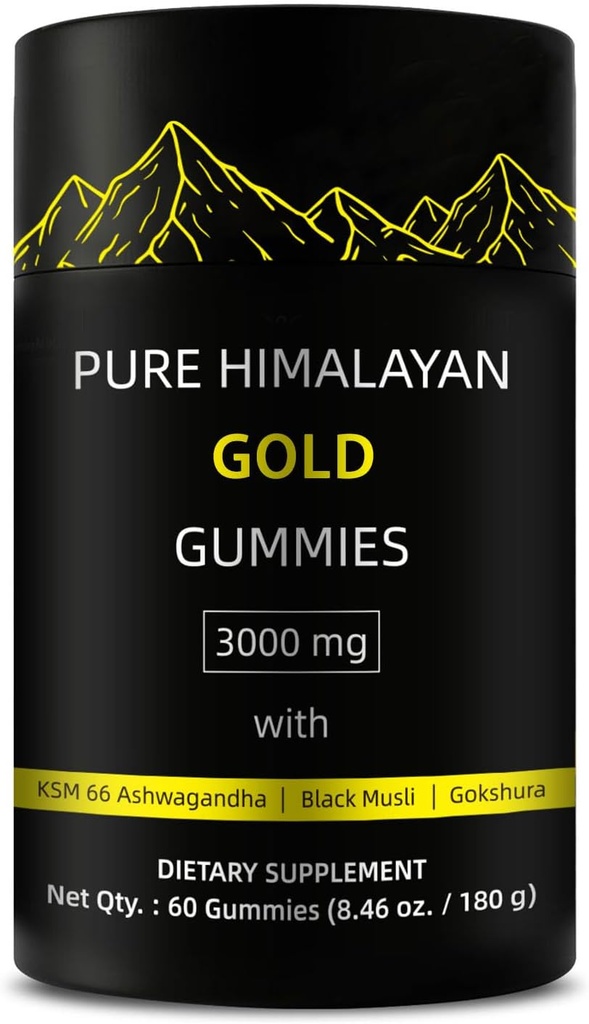 Pure Himalayan Gold Gummies Yellow 124; Rich in Ashwagandha, Gokshura Fulvic Acid 85 Mikroskładników dla mężczyzn, Kobiety Yellow 124; No Added Sugar Yellow 124; Non-GMO Yellow 124; Natural Organic 60 Gummies per Box
