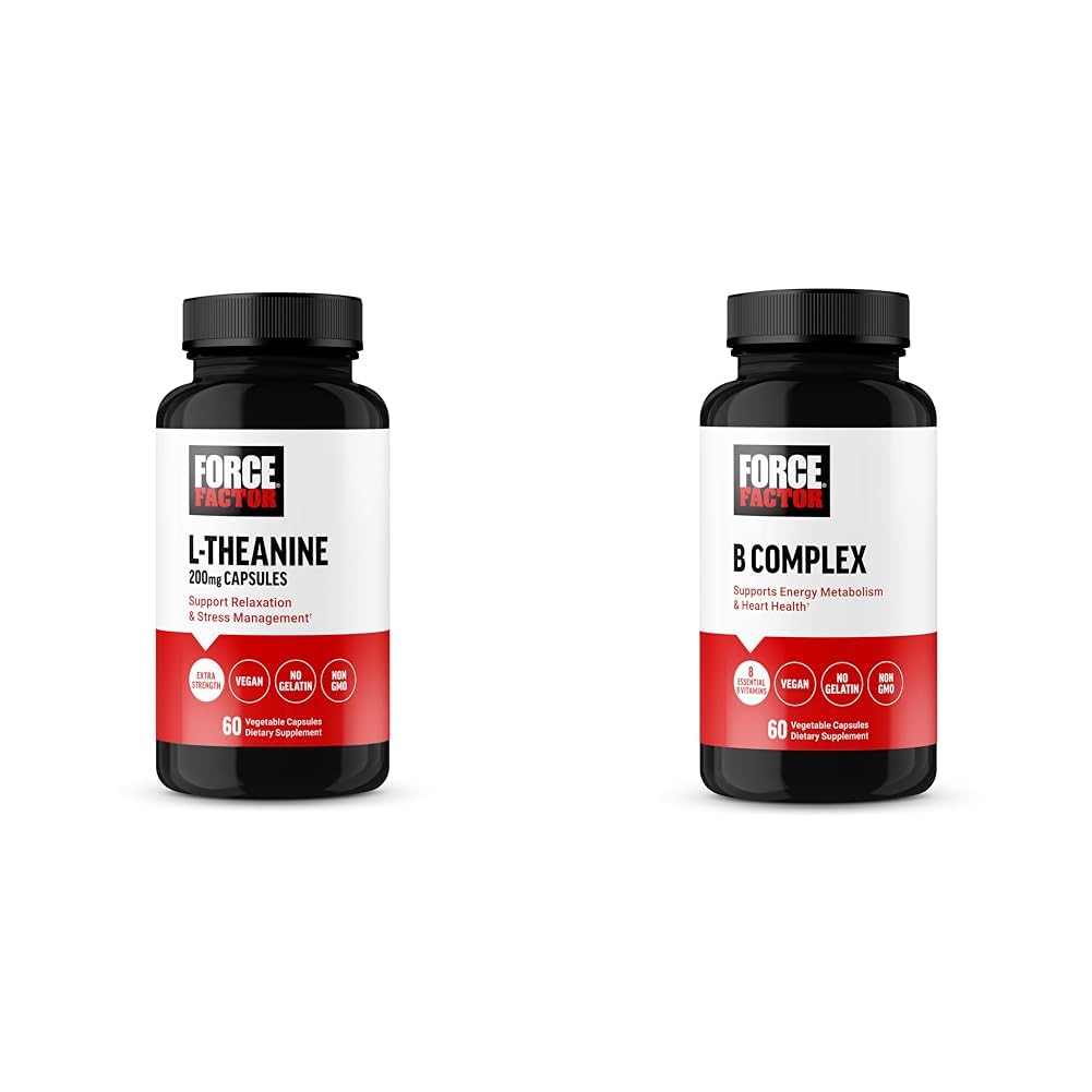 Siła czynnika L Theanine 200mg i witaminy B Complex Supplement Bundle, 60 Kapsułki każdy