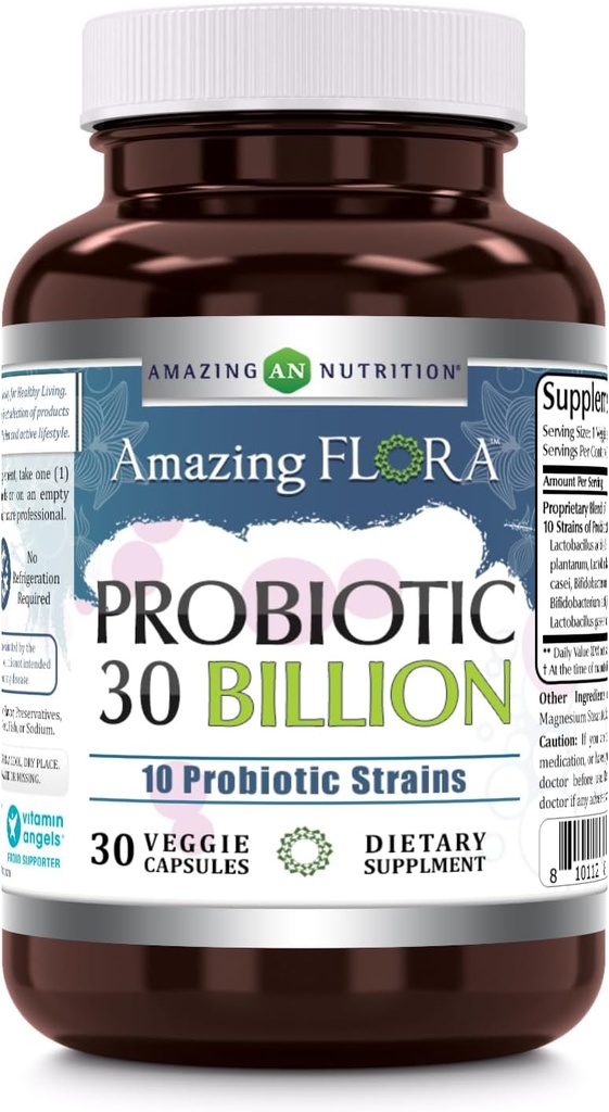 Amazing Flora Probiotic 10 Najlepsze szczepy probiotyczne 124; 30 Miliard 124; Veggie Capsules Supplement Equipment 124; Non- GMO Equipment 124; Gluten Free Equipment 124; Made in USA (1 Pack, 30 Count)