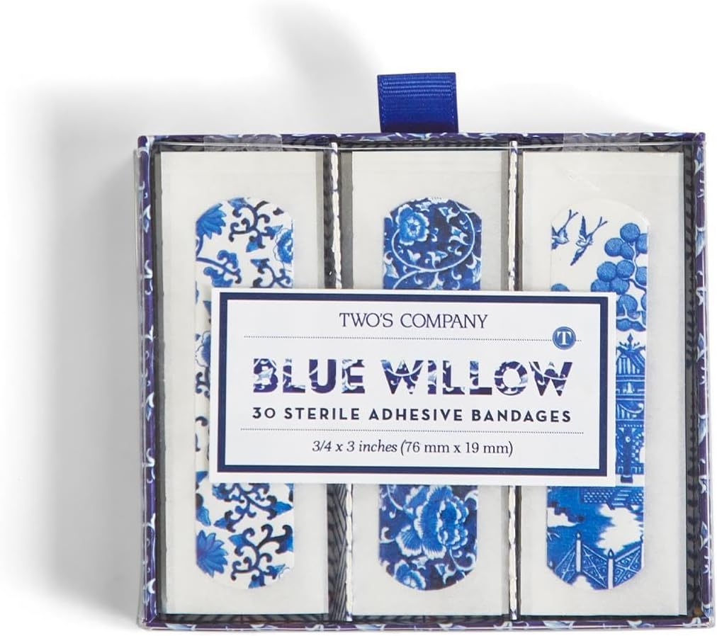 Two 's Company 53560 Błękitna Willow Bandaże w pudełku na prezenty, 30 kawałków, 3-calowa długość, plastik, biały