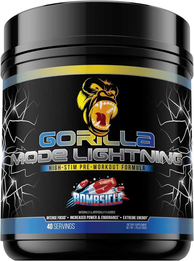 Tryb Gorilla Błyskawica - Extreme Energy · Laser Focus · Potężne pompy · Wydajność szczytowa - 550mg Kofeina, 13500mg L- Tyrozyna, Alpha- GPC- 792g (Bombsicle)