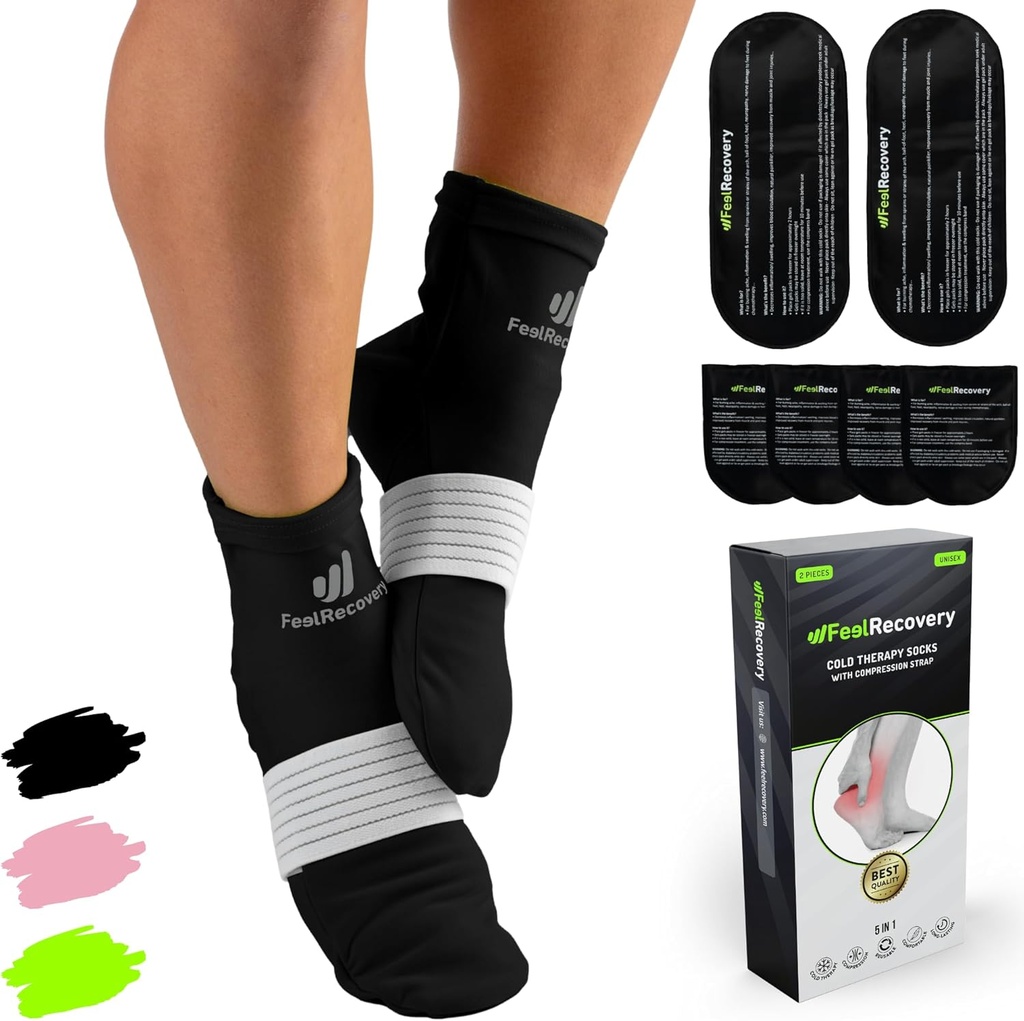 Ice Pack Socks for Feet Coolers - wielokrotnego użytku Hot & Cold Therapy Socks w / Guzki kompresyjne - Cold żel Pack for Neuropathy, Foot Pain, Plantar Fascilitis & Sprains (Czarny, L / XL)