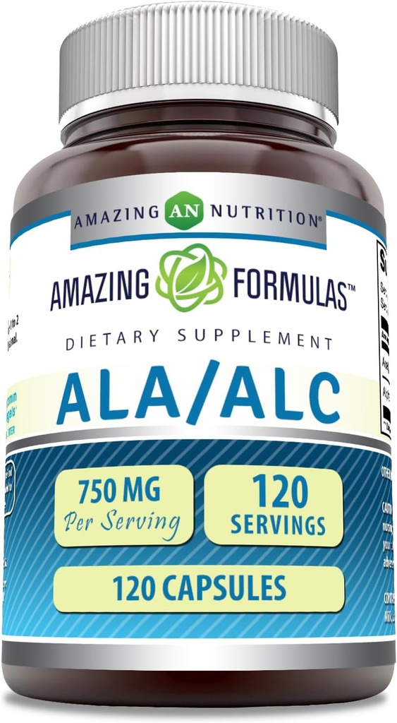 Amazing Supples ALA / ALC (Alpha Lipoic Acid / Acetyl L- Carnitine) Supplement Amending 124; 750 Mg Per Serving Amend124; Capsules Amend124; Non- GMO Amend124; Gluten- Free Amend124; Made in USA (1 Pack, 120 Count)