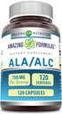 Amazing Supples ALA / ALC (Alpha Lipoic Acid / Acetyl L- Carnitine) Supplement Amending 124; 750 Mg Per Serving Amend124; Capsules Amend124; Non- GMO Amend124; Gluten- Free Amend124; Made in USA (1 Pack, 120 Count)