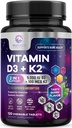 Witamina D3 K2 - 5000 iu Witamina D3 & 100 µg Witamina K2 (MK- 7) Kompleks do wspierania immunologicznego - kości, zębów i mięśni Wsparcie zdrowia - Berry Chewable, Gluten Free, Non-GMO, Butelka w USA - 120 Tabletki