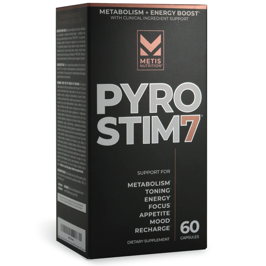 Pyro Stim 7 Metabolizm booster tłuszcz wsparcia energii Boost - Once- A- Day Termogeniczne Teacrine for Focus, Apetite Control, Muscle Toning, i Mood Control (60 kapsułki)