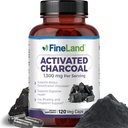 FineLand Activated Charcoal 1300mg - Advanced Digestive Detox Cleanse, Pomaga z gazem i wzdęcia, Circulation & Cholesteronal Support - Made in USA, 120 Vegan Pills