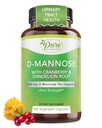 Pure By Nature 600mg D- Mannose Vegan Kapsułki z Cranberry & Dandelion Extract, Urynary Tract Health Support, Flush Immorty, Detox Body, 240 Count