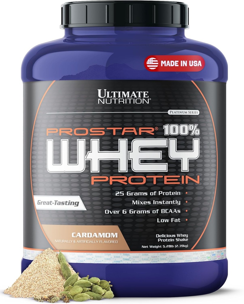 Ultimate Nutrition Prostar Protein Powder Isolate, Kardamon - Niskie węglowodany, Wysokie Białko Powder Shake for Muscle Gain & Recovery - Niski Sodu, Low- Fat & Keto Friendly - 5.28 Lbs Tub