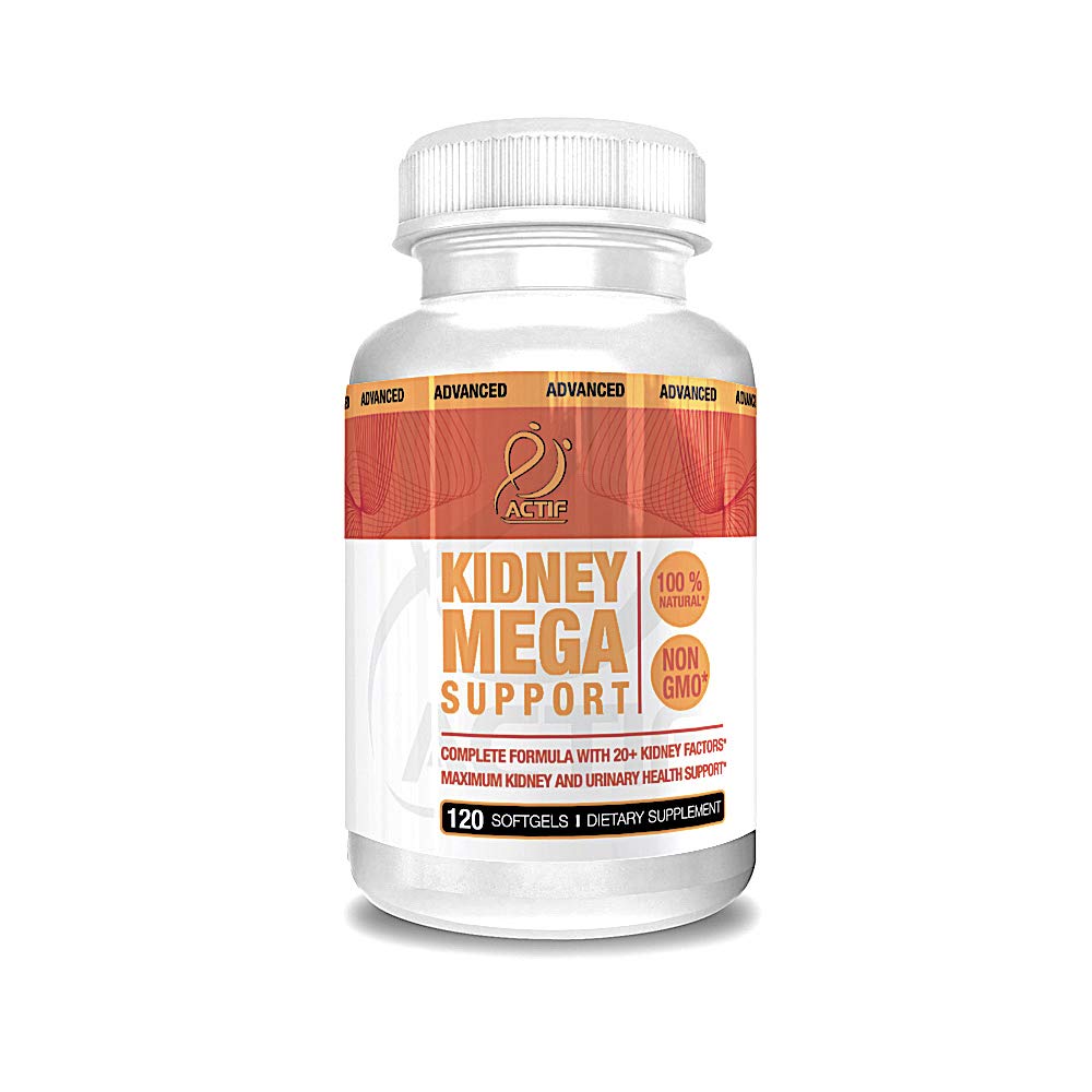 Actif Kidney Mega Support z 10 + Zaawansowane czynniki, zwiększa zdrową funkcję nerek, Nine Cleanse, Non-GMO, Szybkie aktorstwo, Made in USA, 120 Hrabia