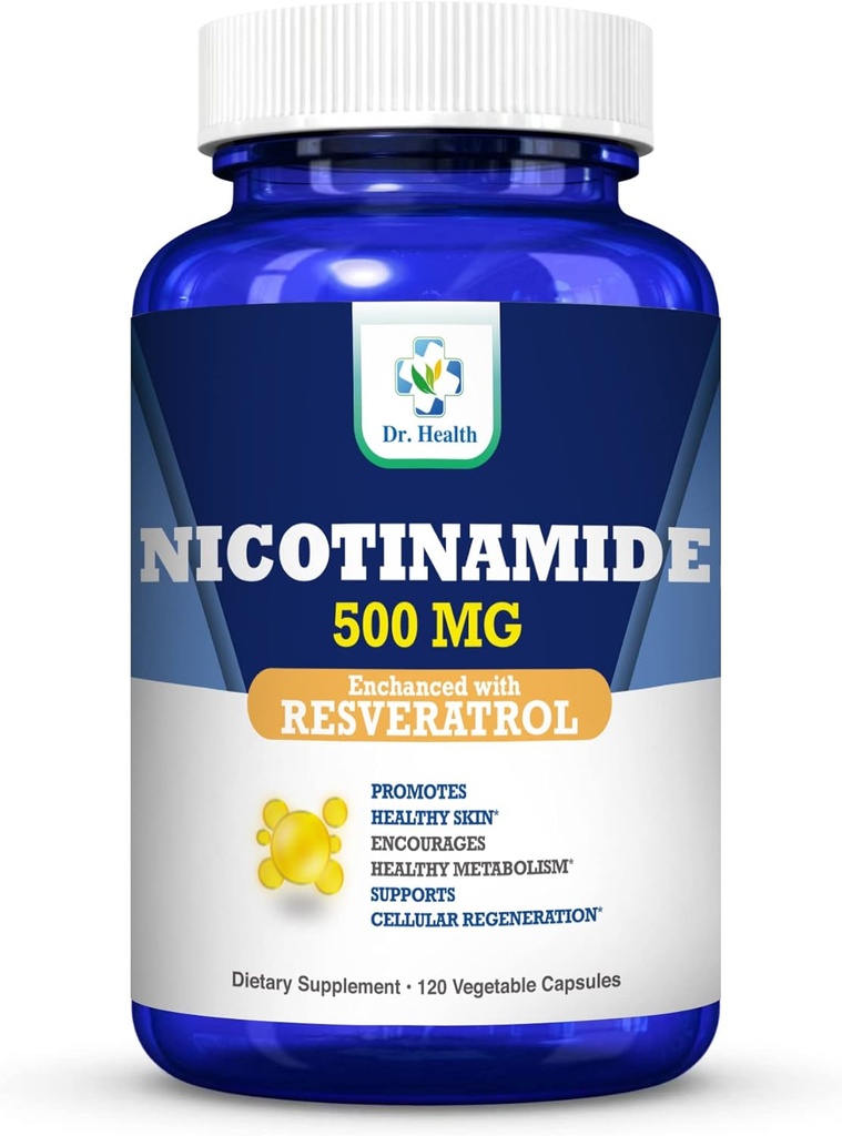 Nikotynamid 500mg Wzmocniony w. Resveratrol 100mg 120 Kapsułki wegetariańskie Do 4 Miesiące dostaw Witamina B3 w. Przeciwutleniacz All Natural Dietary Supplement Support Cellular Health Energy & Starzenie Gracefully