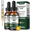 (2 opakowania) Magnezu Glycinate Supplement, Magnezu Liquid Drops z Magnezu Glycinate 500mg Ashwagandha, L - Theanine, Rumianek -Wspiera optymalny spokojny Sen Wegan