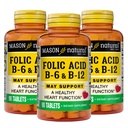 MASON NATURAL Heart Formula B6 / B12 / Tabletki kwasu foliowego, Suplement diety Wspiera zdrowie układu sercowo-naczyniowego, Formacja czerwonokrwinkowa, Funkcja metaboliczna, 90 Liczba (Opakowanie 3)