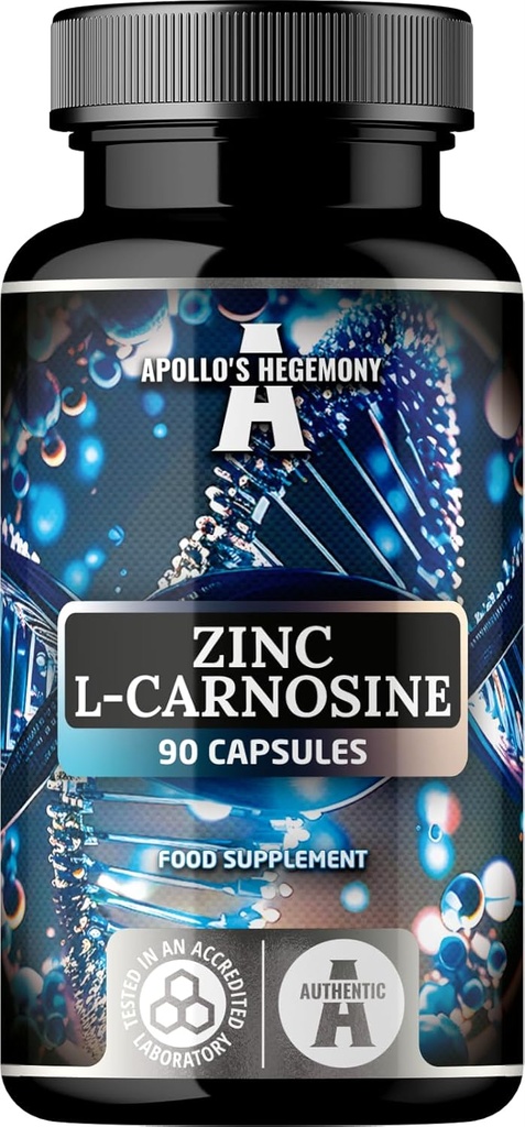 Cynk L- Carnosine 37,5 mg na kapsułkę, 90 Kapsułek wegetariańskich, 3 Miesiące Dostawy, Suplement cynku i Amino Acid Beta- Alanina, przez Apollo Hegemony.