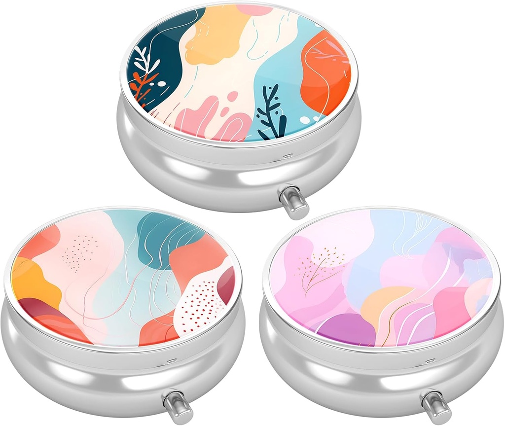3 Pudełko na pióro, małe opakowanie na torebkę i kieszeń, Cute Travel Medicine Organizator, Przenośny pojemnik na leki do przechowywania witamin, Medycyna, Olej rybny i suplement, Wzór stylu sztuki