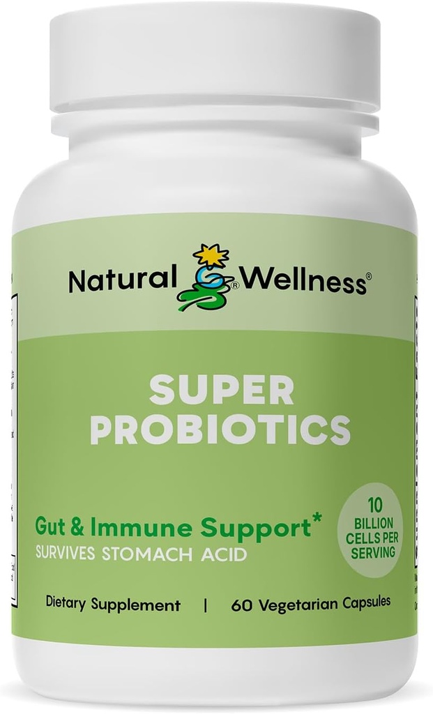Natural Wellness Super Probiotic + Mieszanka prebiotyczna - 10 Miliard CFU z 8 Cieśninami - Probiotyki dla Kobiet i Mężczyzn dla Zdrowia Żywieniowego, Równowaga Gut & Wsparcie immunologiczne - Non-GMO, 30-Day Supply