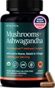 USDA Organic Lions Mane Supples Kapsułki z Ashwagandha, Chaga, Reishi, Cordyceps, Turcja Tail (18,600mg / serv) 10x Adaptogenic Mushroom Complex jako Focus Supplement - Energia, Immunitet i Nootropic
