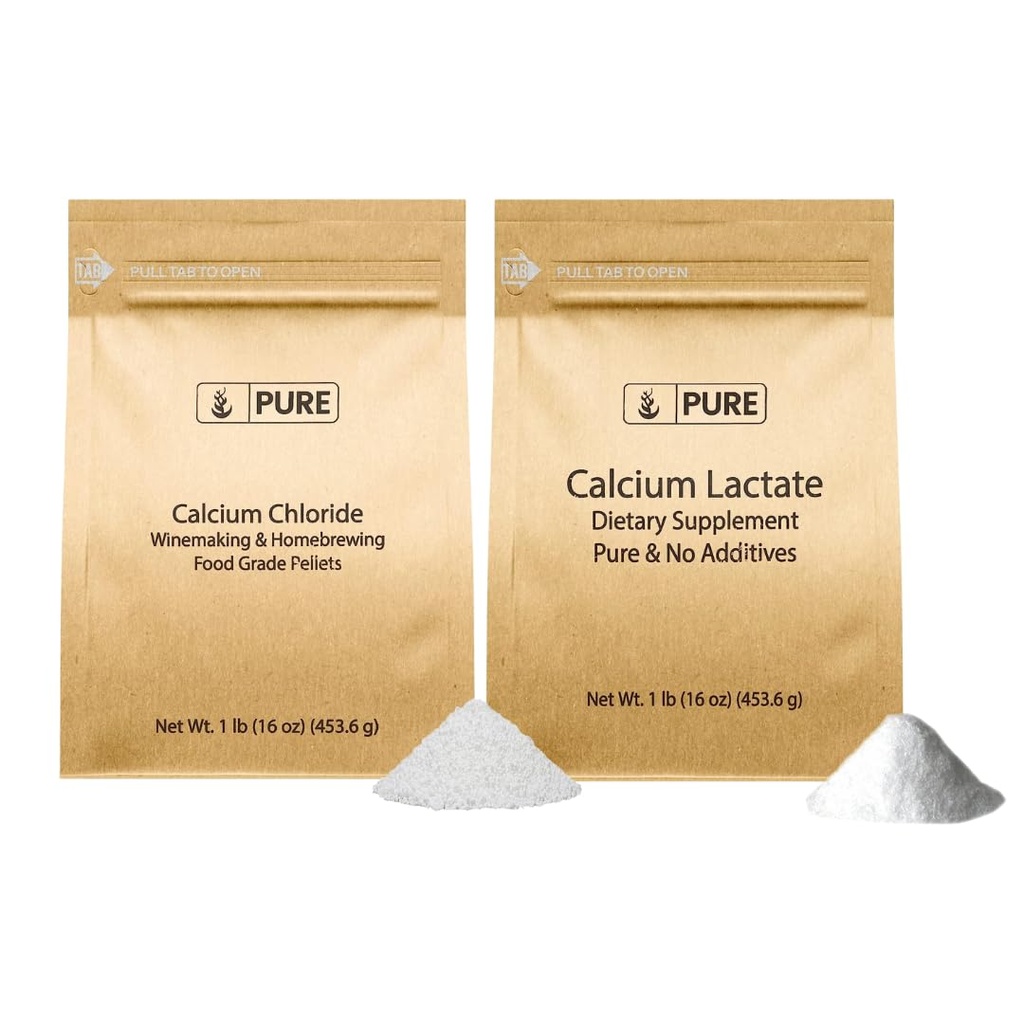 Pure Original Składniki Chlorowodór wapnia i Wapnia Lactate Bundle, (1lb) Suplementy diety, Drobne proszki