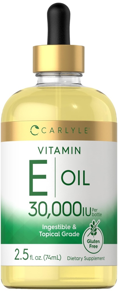Carlyle Witamina E Oil 124; 30,000 IU 124; 2,5 fl oz 124; Ingestible & Topical Grade Agriculture 124; Nawilżanie skóry 124; Wegetarianin, Non-GMO, Gluten
