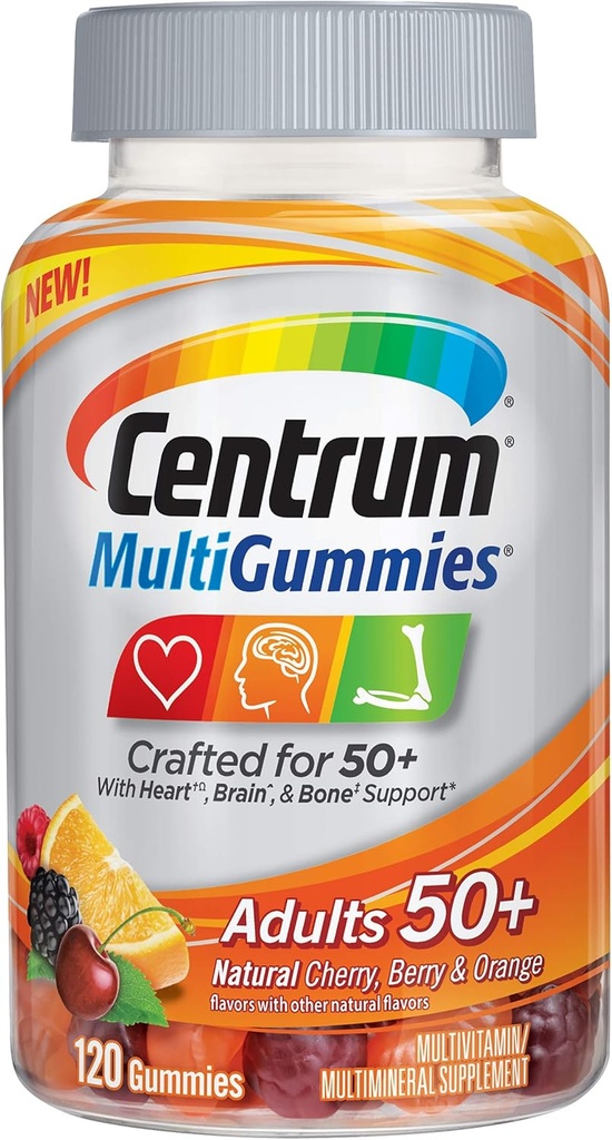 Centrum MultiGummies Dorośli (120 Hrabia, Natural Cherry, Berry, Flavor pomarańczowy) Multivitamin / Multimineral Supplement Gummies, Witaminy B12, D, E, Wiek 50 +