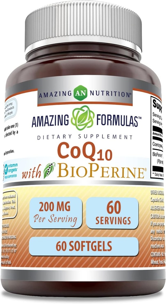 Amazing CoQ10 z suplementem bioperine 124; 200 Mg na serwowanie 124; 60 Softgels 124; Non-GMO 124; Gluten- Free Supplement 124; Made in USA