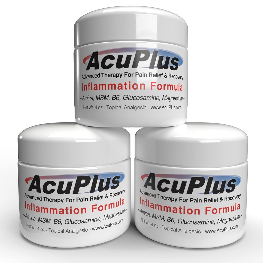 AcuPlus - Advanced Pain Relief Topical Antiflammatical Cream to Soothe Muscle & Joint Pain - artretis, Bursitis, & Tendonitis - Fast- Acting Formula z naturalnych składników - 4 oz. każdy, Opakowanie z 3