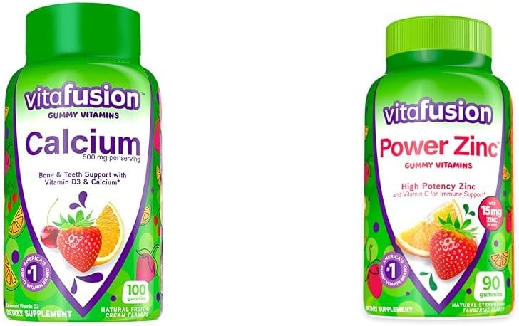 Witafuzja Wapnia Gummy Witaminy dla wsparcia kości, 100 Count & Power Cynk Gummy Witaminy dla wsparcia immunologicznego, 90 Count