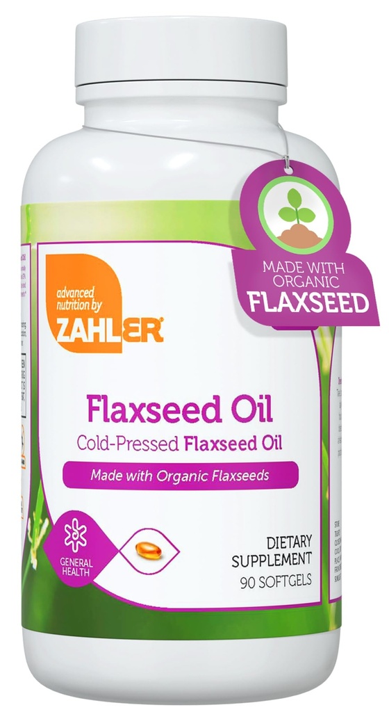Zahler Organic Flaxseed Oil - 1000mg Softgels - Organic Omega 3 ALA Supplement - Kosher Non-GMO Gluten Free Vegetarian- Friendly Flaxseed (90 Count)