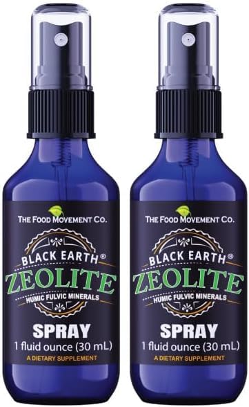 Zeolit Black Earth z Humic Fulvic Acids, Ślad Minerałów, dla dorosłych i dzieci Wspiera Gut Health, Wsparcie immunologiczne, trawienie i Eliminacja i więcej 1oz Pompa płynna Suplement Spray (2 Pack)