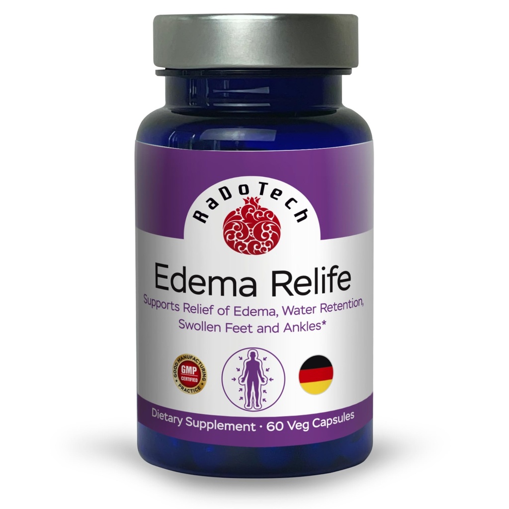 Edema Relife Support Relief of Edema, Water Retention, Opuchnięte Stopy i Ankles 60 Veg kapsułki GMP - (Opakowanie po 1)