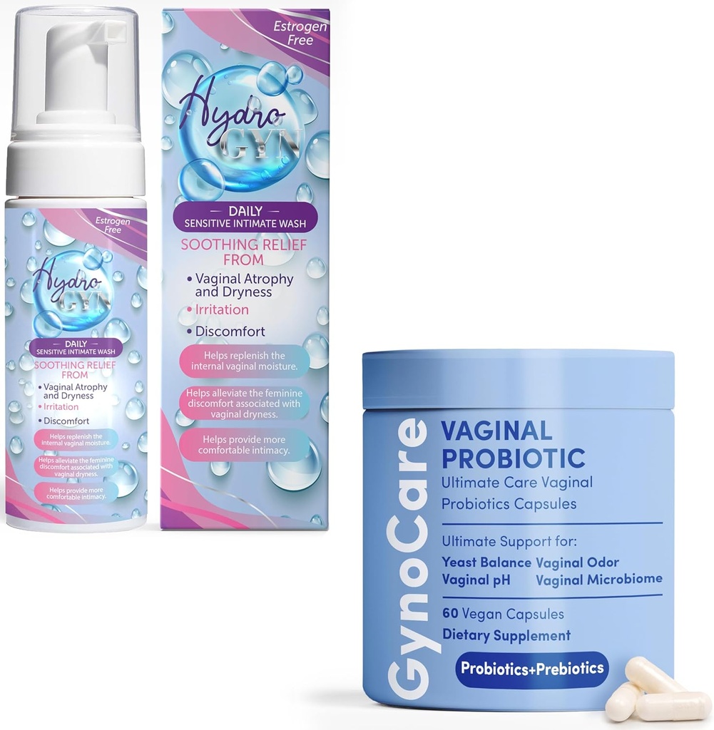 Ukształtowany Just Think Comfort Feminine Wellness Bundle: Vaginal Probiotic Kapsułki + Niezapachowy Feminine Wash - Podwójne wsparcie dla pH Równowaga, Kontrola zapachu i Intimate Health