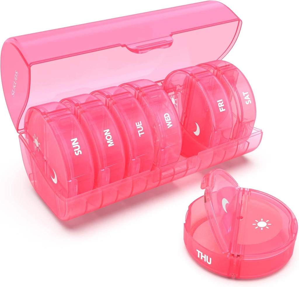 Cotygodniowy Pill Organizator 7 Dzień 2 razy dziennie, Sukuos Duży Pigułka podróży na pigułki / Witamina / Olej rybny / Suplementy, Daily Medicine Organizator Box, BPA Bezpłatne pióro Case, Łatwy do czyszczenia