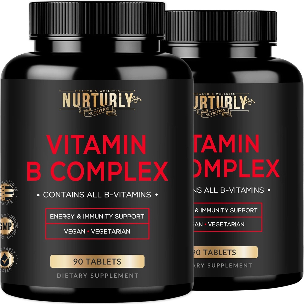 Witamina B Complex - Zawiera wszystkie niezbędne witaminy B - B1, B2, B3, B5, B6, B7, B9, B12 i Biotin - Super B Complex Vitamin for Energy, Wsparcie odporności - 180 tabletek