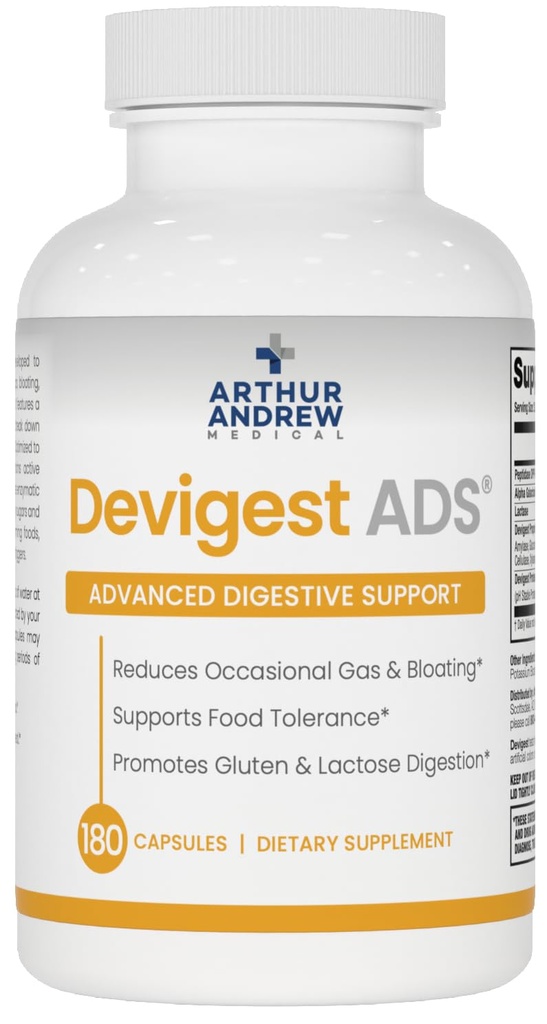 Arthur Andrew Medical - Devigest ADS, Advanced Digestive Support, Relief for Lactose Intolerantion and Casein Sensitivies, Vegan, Non-GMO, 180 Kapsułki