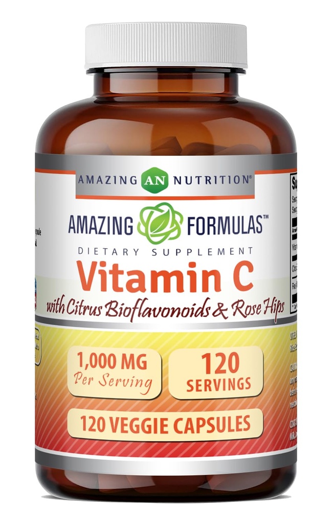 Niesamowite witaminy C (kwas askorbinowy) 1000 Mg z Rose HIPS & Citrus Bioflavonoids 124; Veggie kapsułki suplement suplement 124; Non-GMO Bio 124; Gluten wolny 124; Made in USA (120 Count)