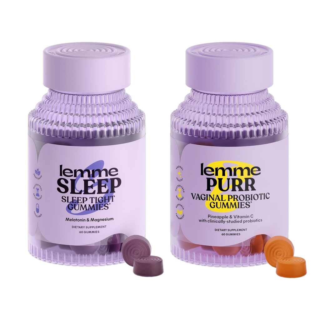 Lemme Sleep & Purr Bundle - Sleep Gummies, a Drug-Free Night Aid & Purr Vaginal Probiotic Gummies dla kobiet - Gluten Free, Żelatyna Free, Non-GMO - 60 Count Each