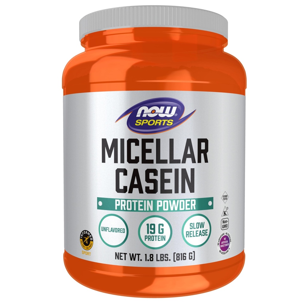 Teraz żywność odżywka sportowa, Micellar Casein 19 g, wolne uwolnienie, Unflavored Proszek, 1.8- funt