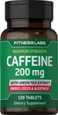 Fitness Labs Cafeline Pigułki 124; 200mg 124; 120 Tabletki 124; z Green Tea Extract 124; Maksymalny suplement siły 124; Wegetarian, Non-GMO, Gluten Free
