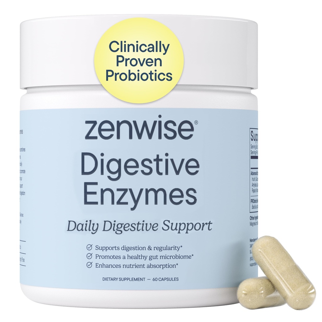 Zenwise Health Digestive Enzymes with Bromelain & Papaya - Multi Enzymes Digestion Supplement with Probiotics & Prebiotics for Gut Health, Gas & Bloating Relief - Mężczyzna & Kobiety - 60 Kapsułki wegetariańskie