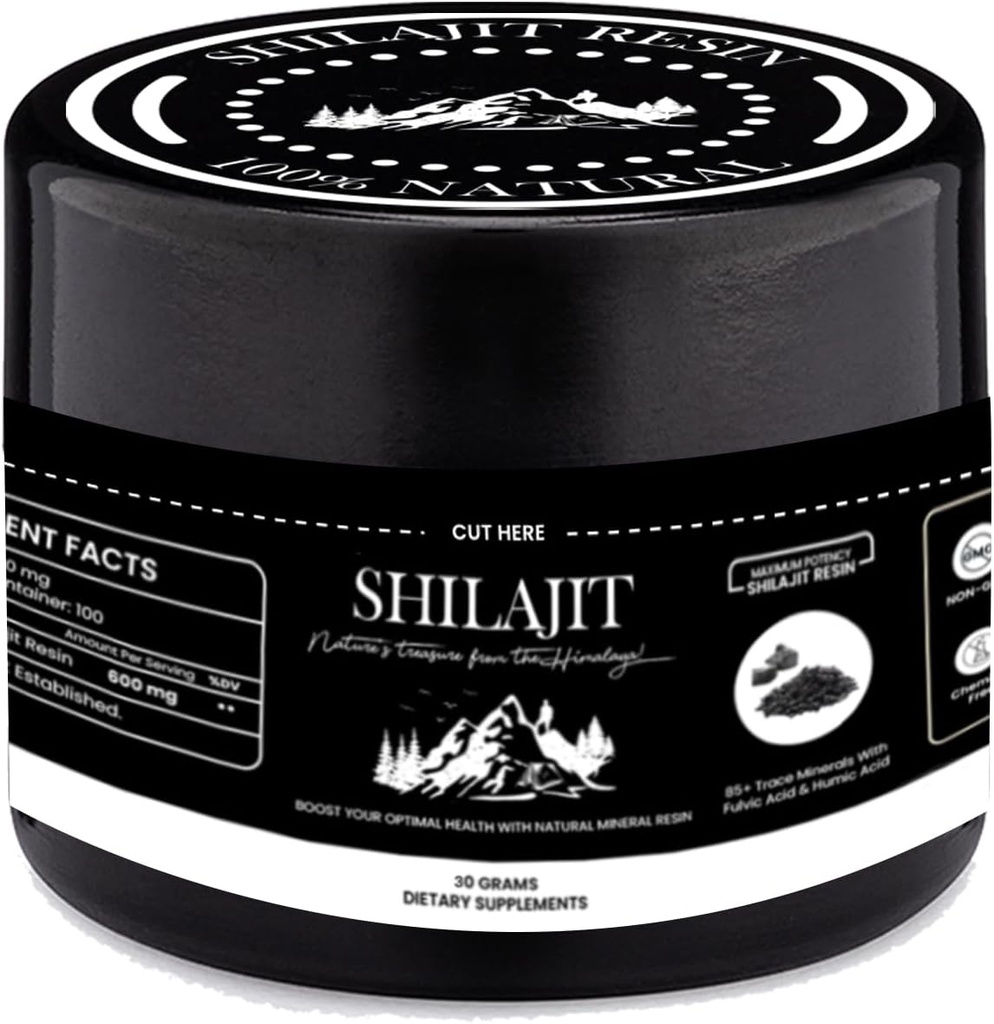 Shilajit Pure Himalaya Resin - 100% Pure Shilajit z kwasem Fulvic & 85 + Minerały śladowe - wspiera energię, odporność i zdrowie mężczyzn (30 Grams)