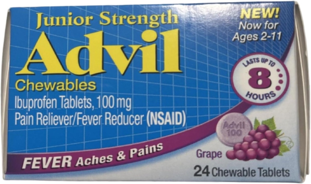 Advil Junior Ibuprofen Tablets, Grape 100 mg, 24 tabletki Każda (opakowanie po 4)