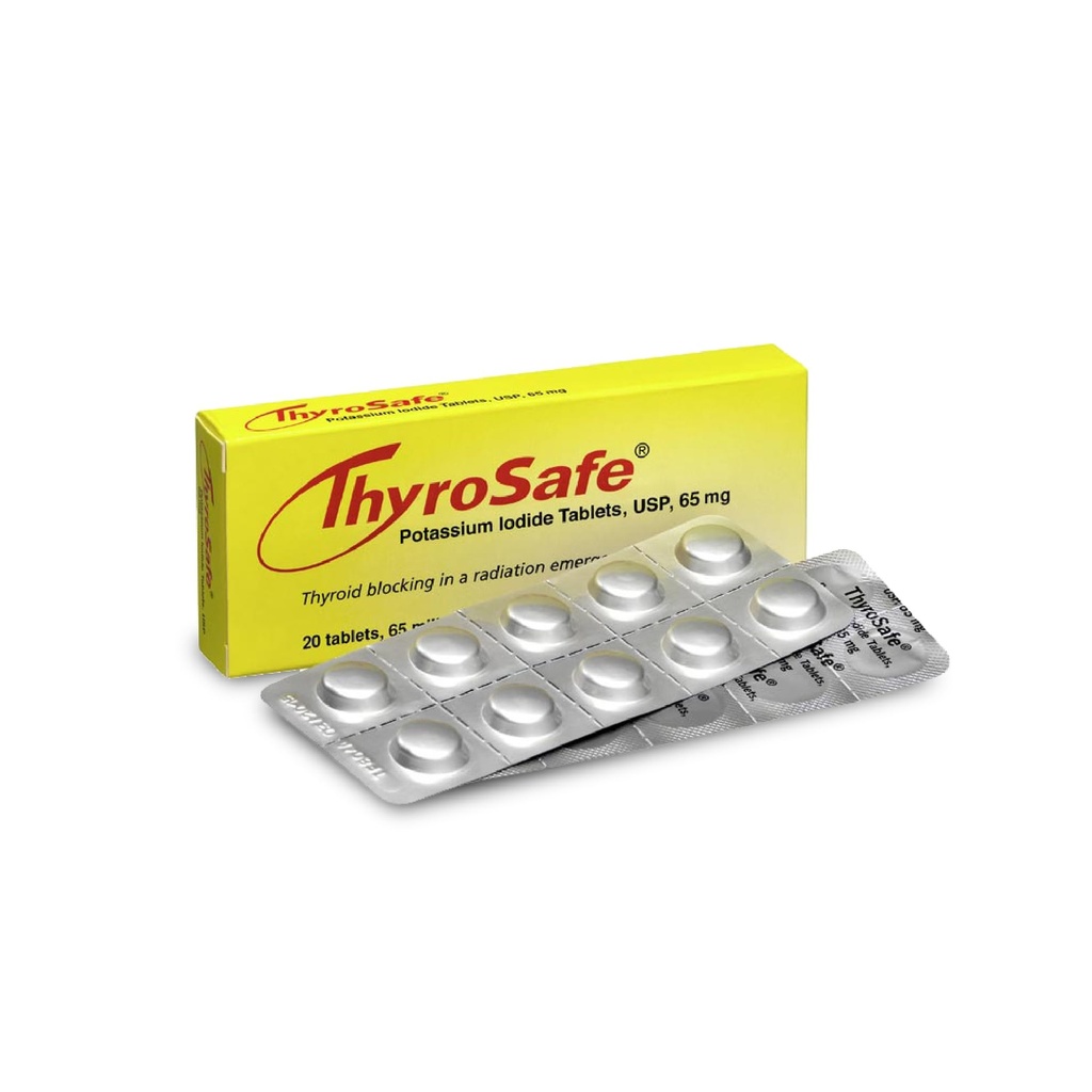65mg tabletki zawierające jodek potasu (20 opakowań) - chroni Twojego tarczycy przed promieniowaniem jądrowym