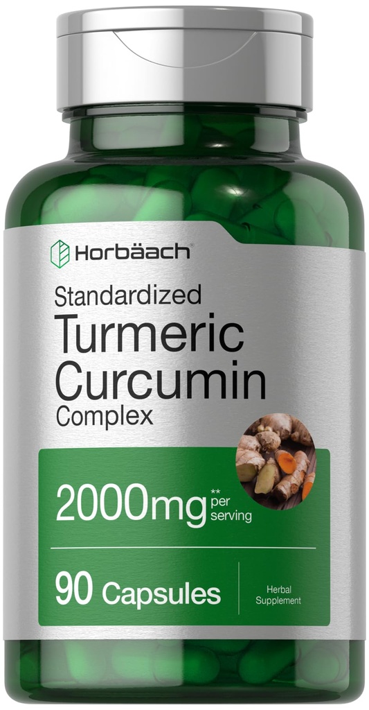 Horbäach Kurkumina Turmerowa Suplement 2000mg 124; 90 Kapsułki 124; Kompleks z Black Pepper 124; Non- GMO, Gluten Free