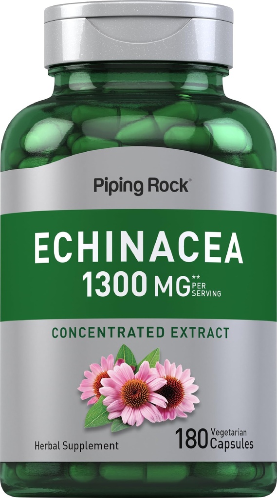 Piping Rock Echinacea Extract Kapsułki 1300mg 124; 180 Hrabia 124; Herbal Supplement Supplement 124; Wegetarianin, Gluten Free, Non-GMO