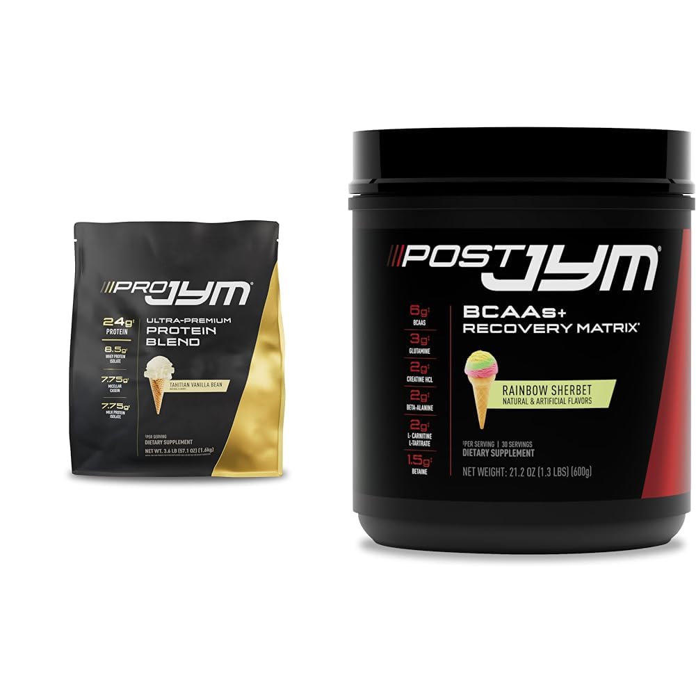 JYM Supplement Science PRO JYM 45 Servings - Tahitian Vanilla Bean & - Post- Workout z BCAA, Glutamine, Creaine HCL, Beta- Alaine, and More Rainbow Sherbert Flavor, 30 Servings, 21.2 oz.