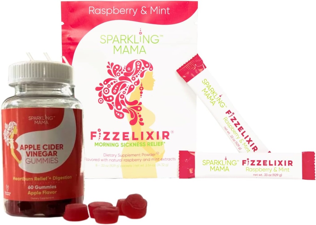 Sparkling Mama 's Morning Choroby Relief ~ Malina Mint, 8 Hrabia i Jabłko Cydr Gummies Gummea 124; Pyszne jabłko Flavor, 60 Gummies